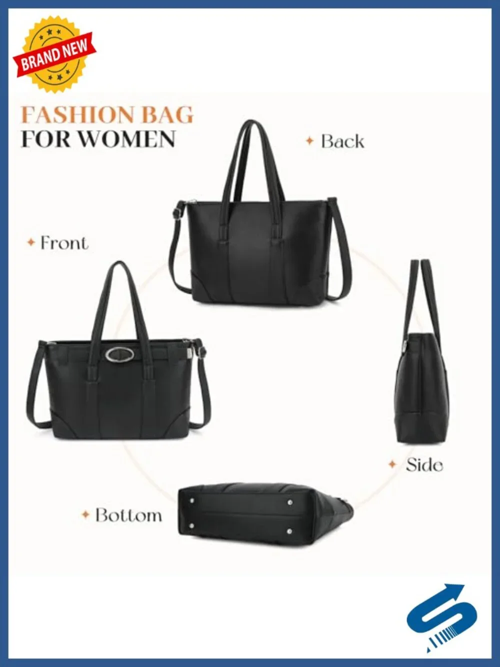 Faux Leather Satchel Tote Bag with Adjustable Strap